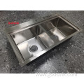 black topmounted handmade double bowl sink